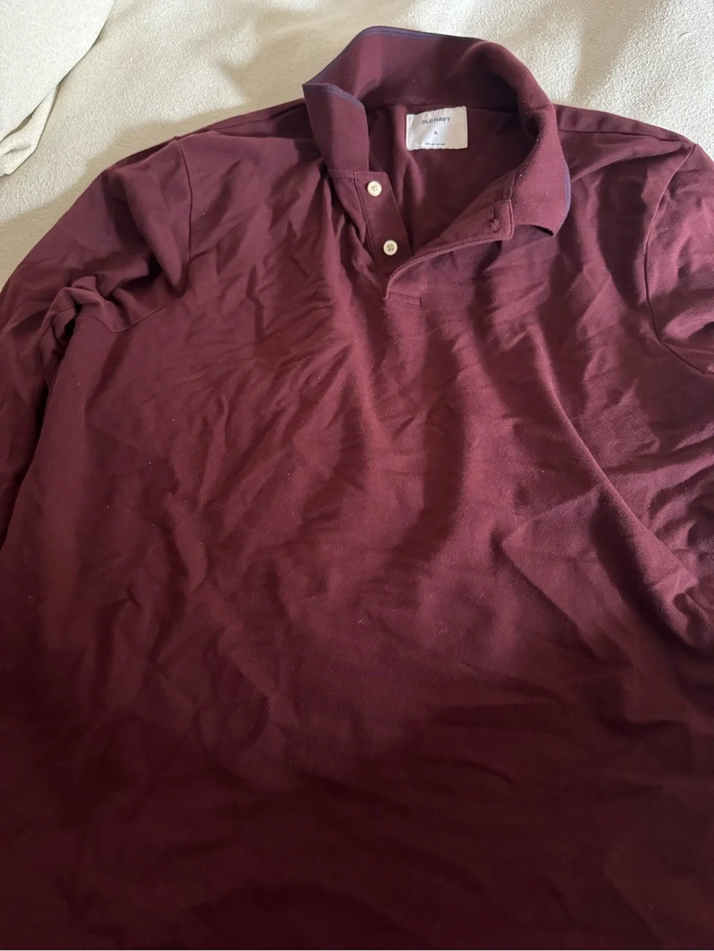 Old Navy Men's Maroon Long-Sleeve Polo